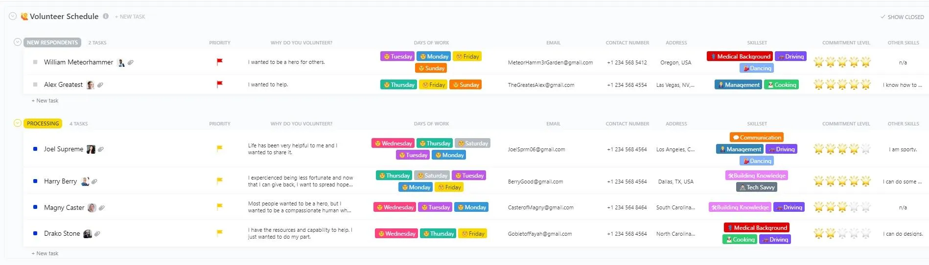 Template Jadwal Relawan ClickUp