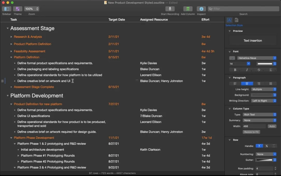App per la creazione di schemi: OmniOutliner