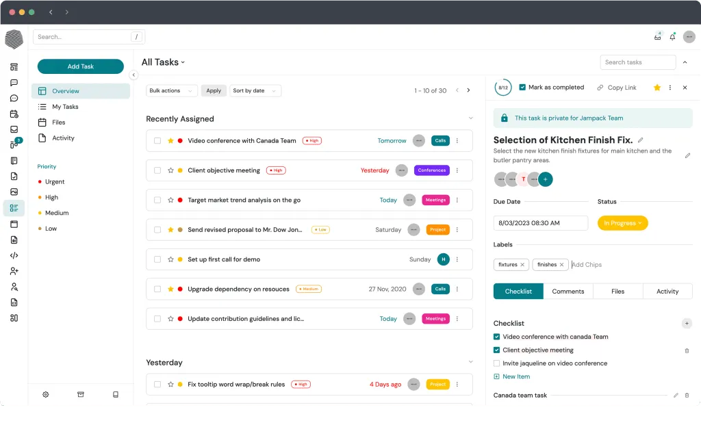 Exemple de liste de tâches pour les architectes d'intérieur dans le logiciel de gestion de projet Indema