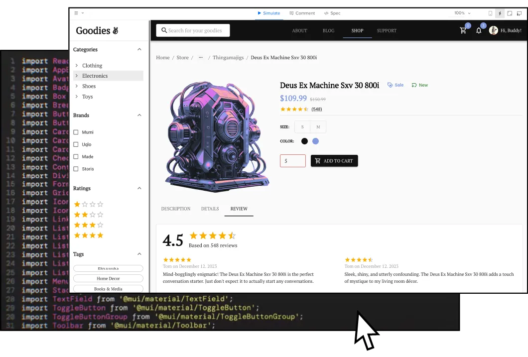 UXPin (Най-доброто за интерактивно прототипиране с реални компоненти на кода)