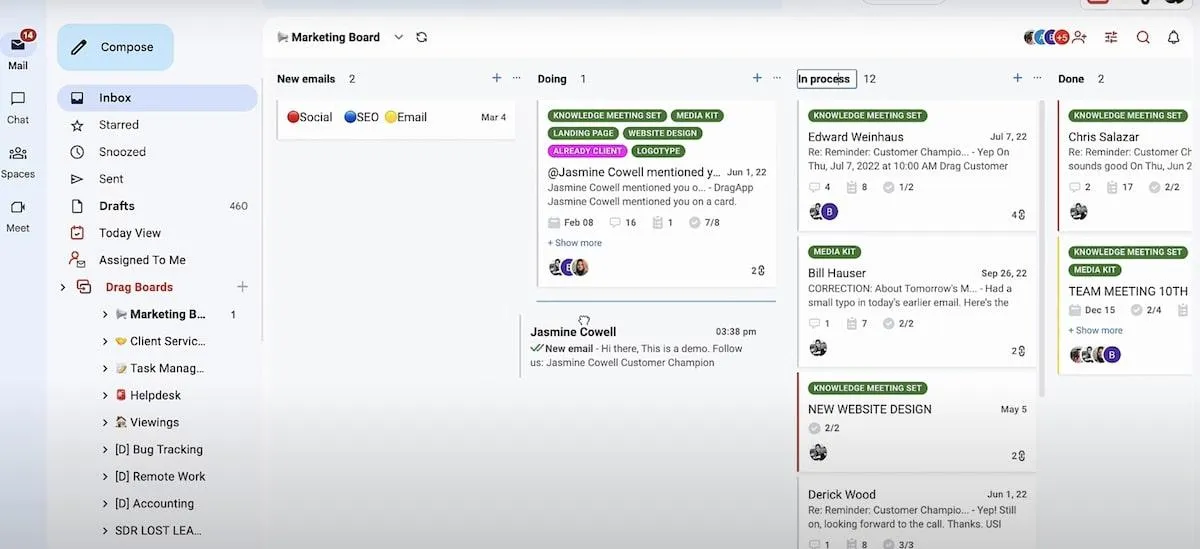 Drag's Kanban-Board-Ansicht in Gmail