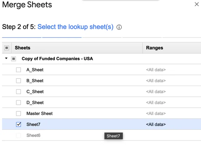 Langkah 2 untuk menggunakan add-on 'Merge Sheets' di Google Sheets