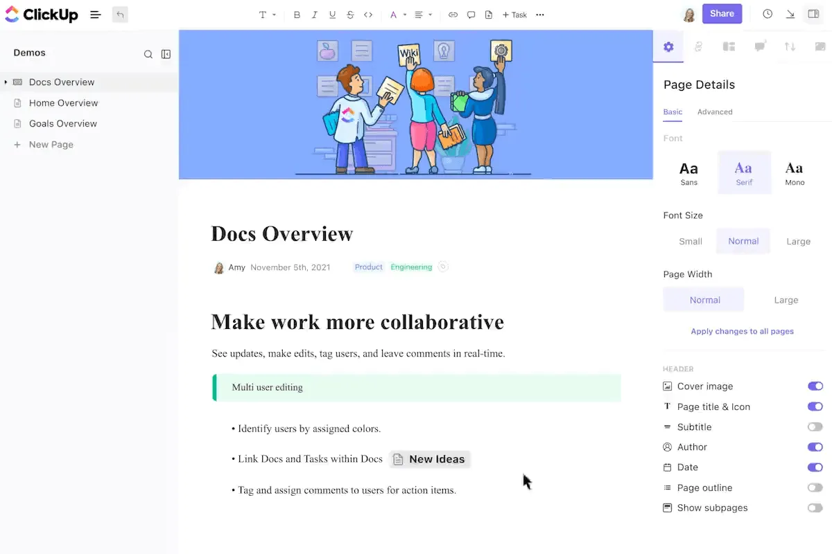 Scrivi e formatta i contenuti in ClickUp Docs