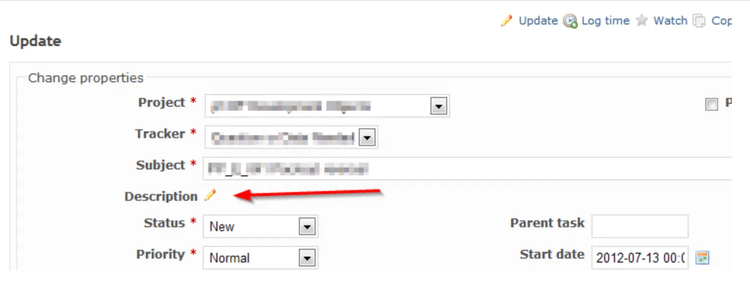 Alterando propriedades no Redmine
