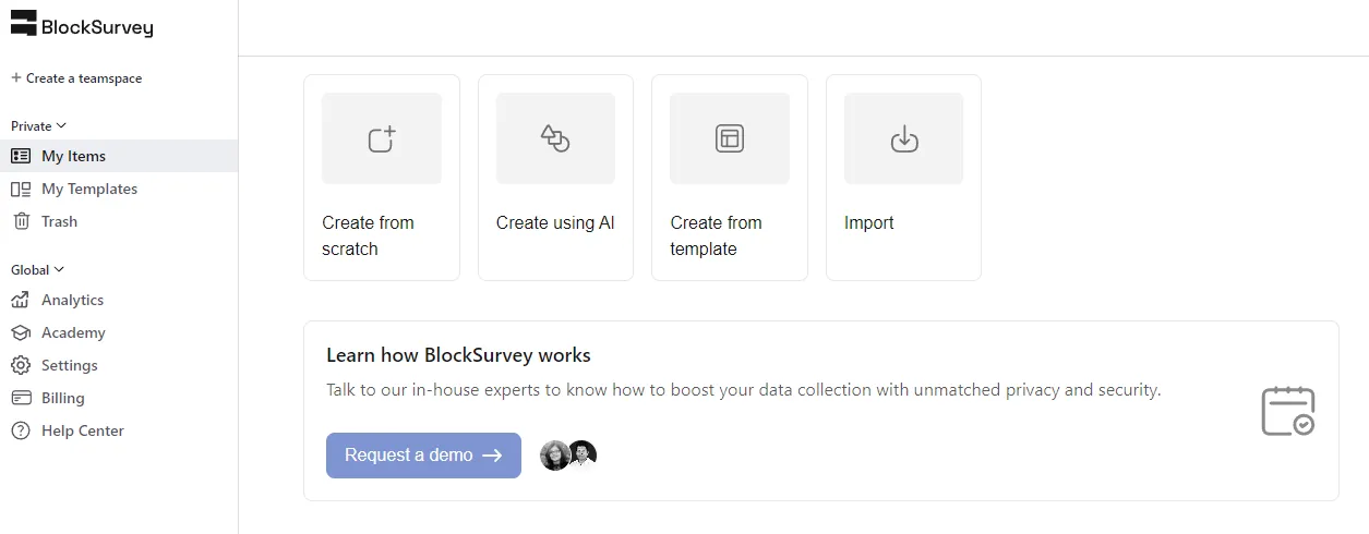 Bảng điều khiển BlockSurvey