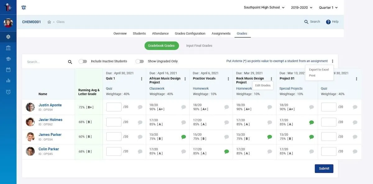 Gestione dei voti degli studenti in openSIS