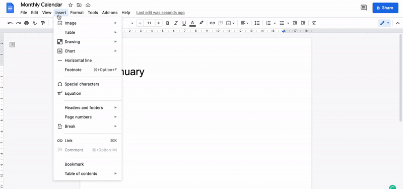 Einfügen einer Tabelle in Google Docs