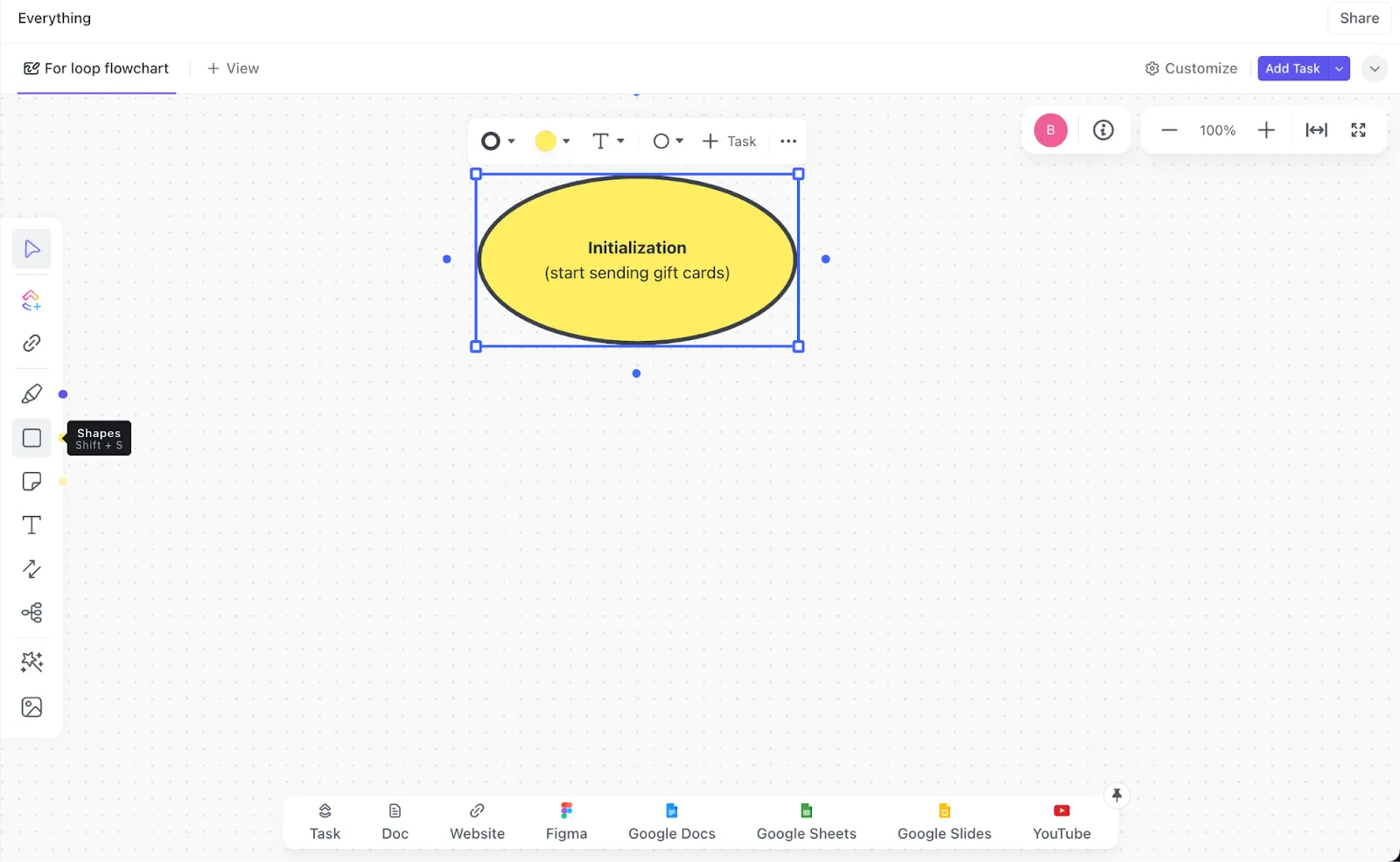 รูปร่างแรกบนกระดานไวท์บอร์ด ClickUp