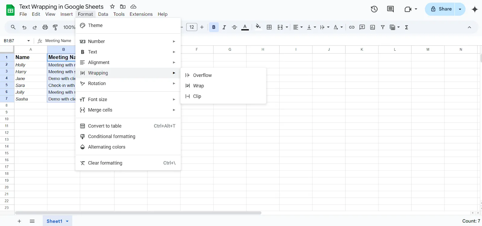 วิธีห่อข้อความใน Google Sheets วิธีที่ 2 ขั้นตอนที่ 3