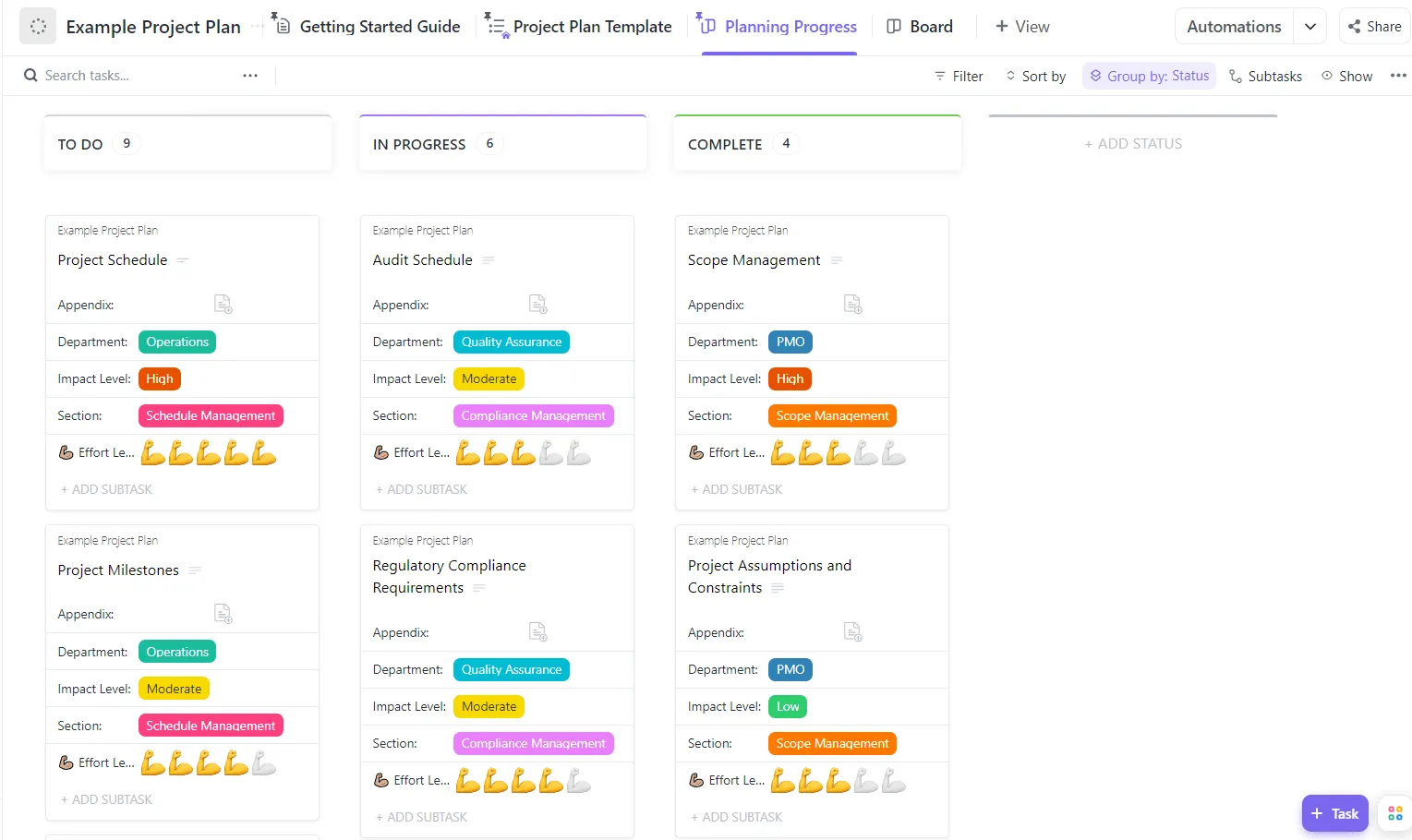 Modello di piano di progetto di beneficenza ClickUp