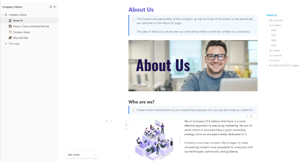 Modelo de organograma do PowerPoint: Modelo de cultura empresarial do ClickUp