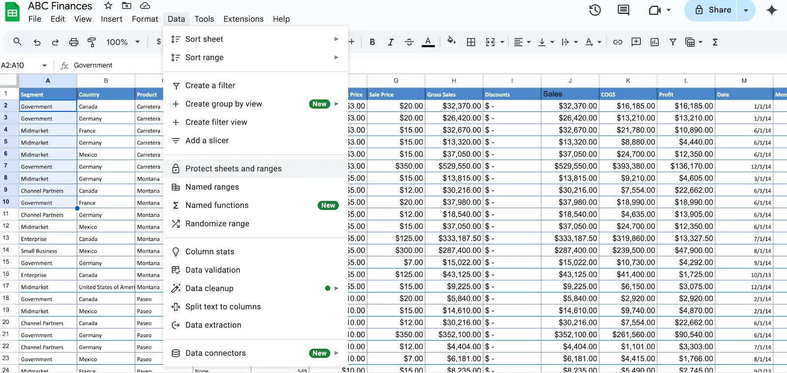 Acesse o painel “proteger planilhas e intervalos” Como bloquear células no Google Sheets