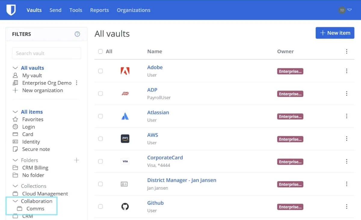 Passwortmanager: Liste der Websites in Bitwarden
