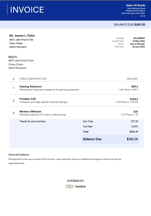 Zoho Invoice Rechnungsvorlagen Word