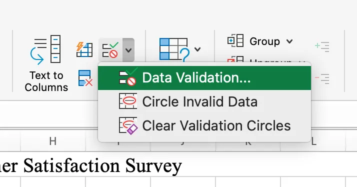 Excel'de anket oluşturmayı öğrenmek için veri doğrulama kuralları ekleyin