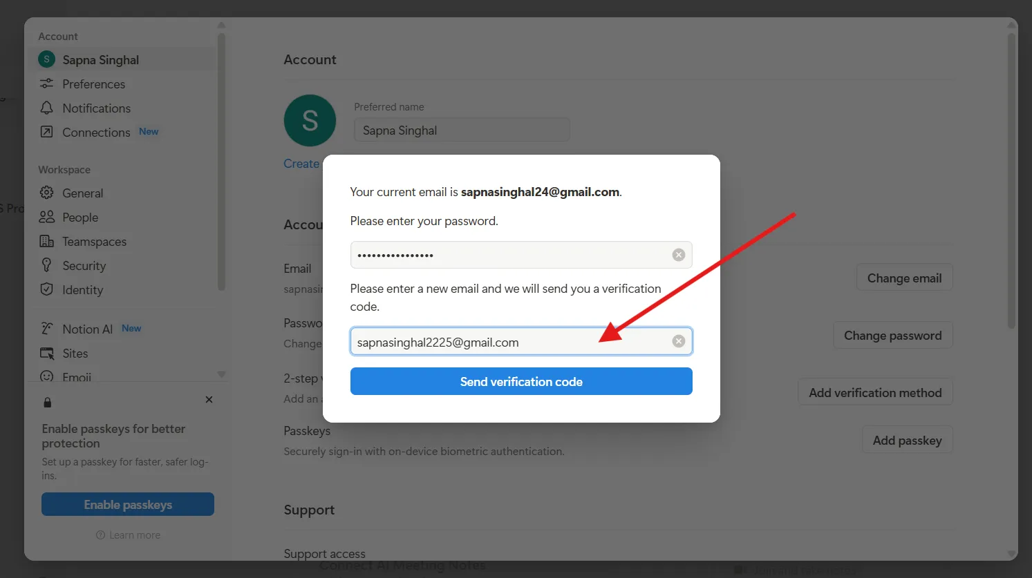 Impostazioni dell'account in Notion: accesso a Notion