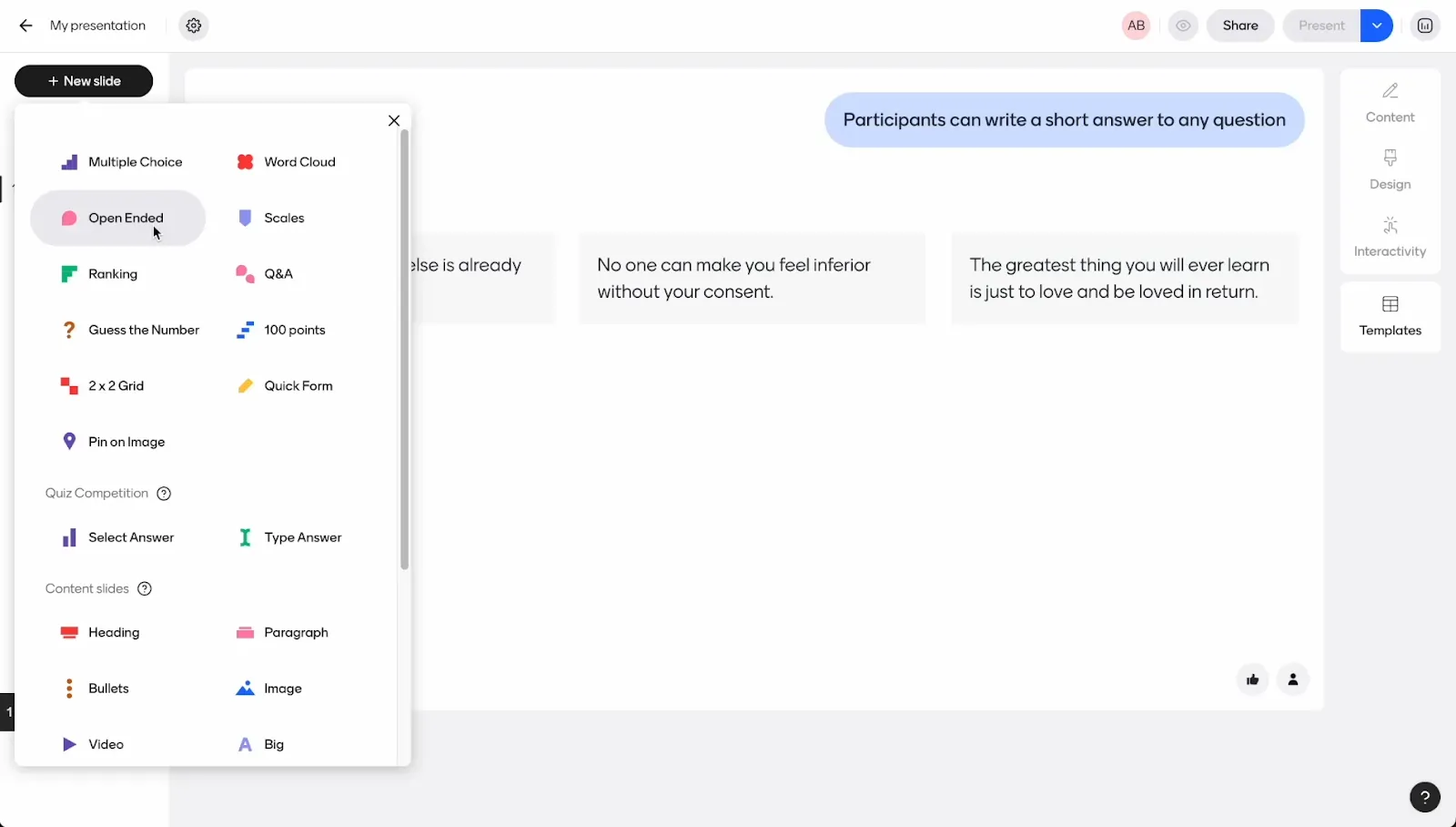 Mentimeter : créateur de présentations IA