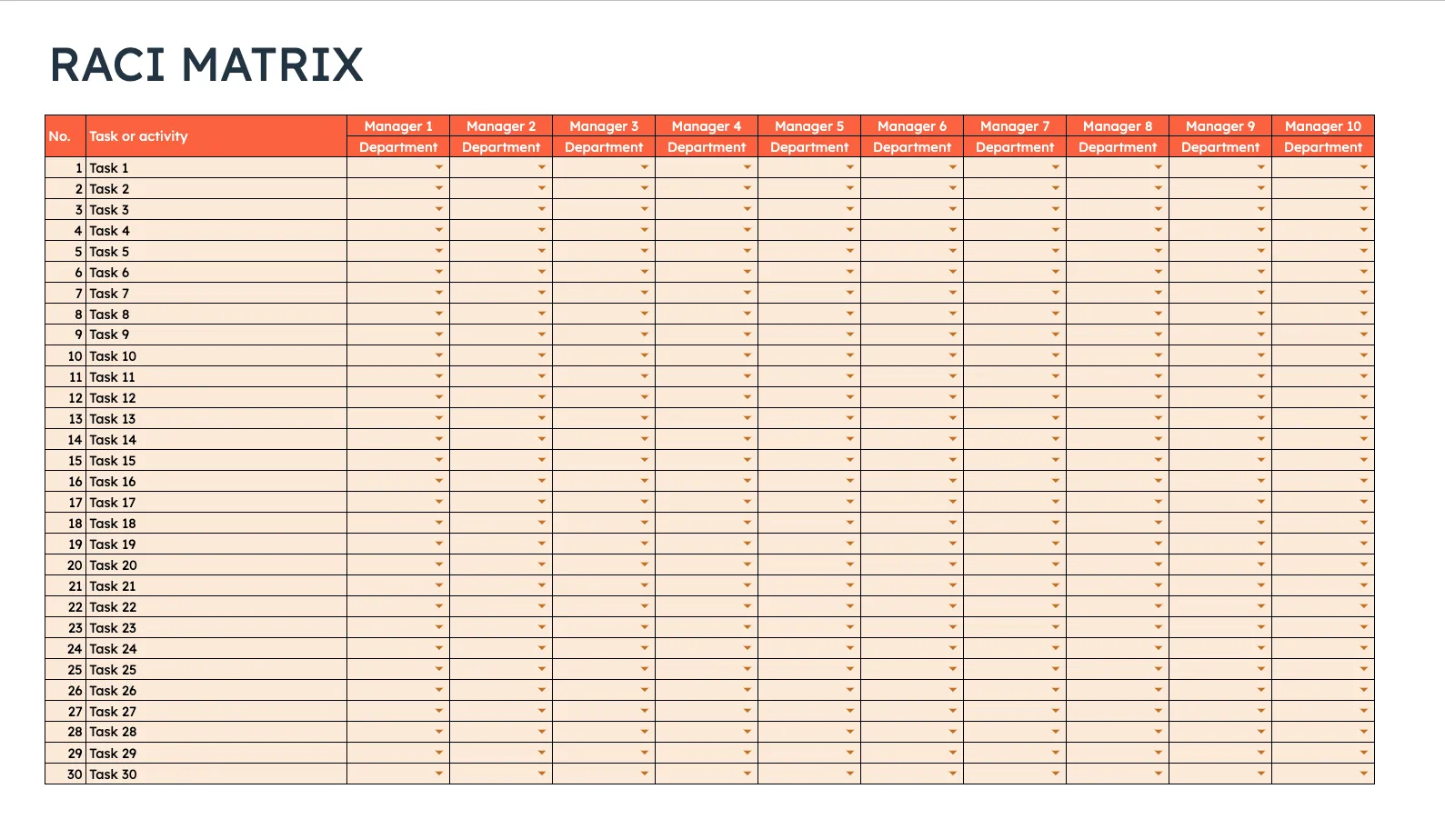 Mẫu ma trận RACI Excel của HubSpot