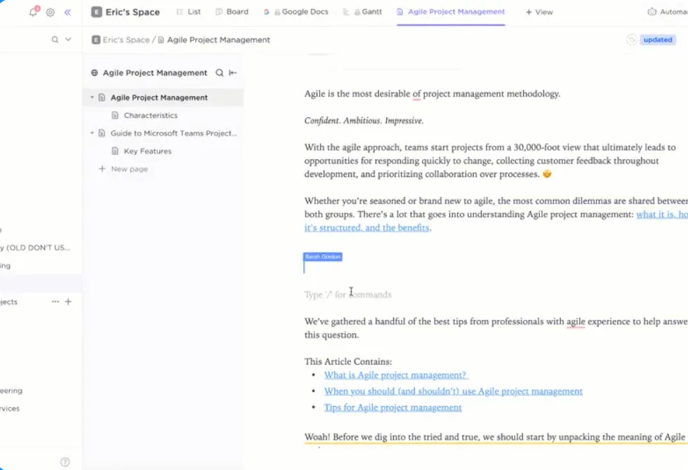 วิธีใส่ผลงานฟรีแลนซ์ในเรซูเม่: จดทุกอย่างลงใน ClickUp Docs เพื่อใช้สำหรับเรซูเม่ของคุณ!