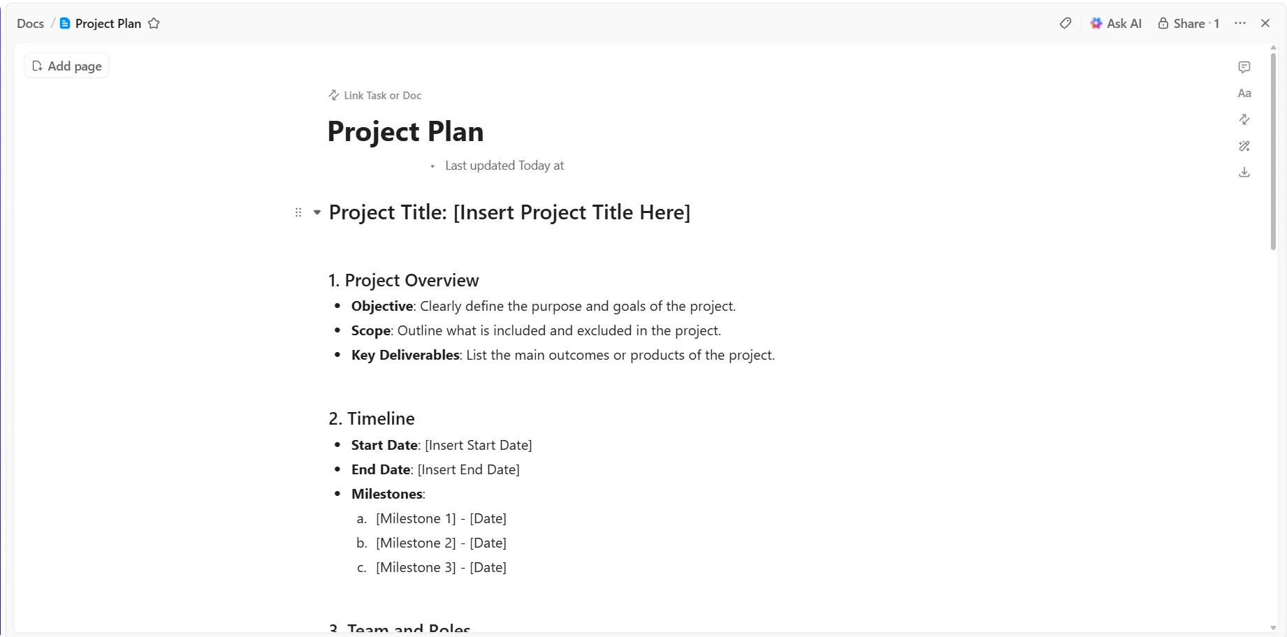 Cara menyusun rencana proyek: ClickUp Docs