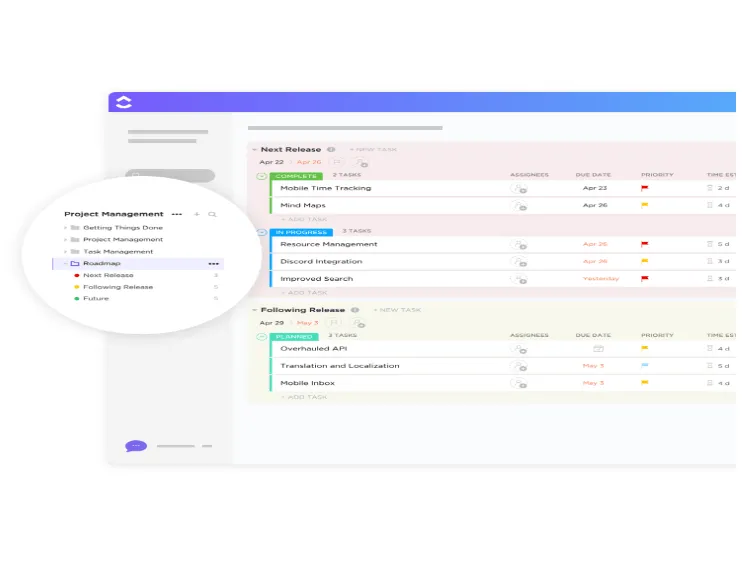 Modello di roadmap di progetto ClickUp
