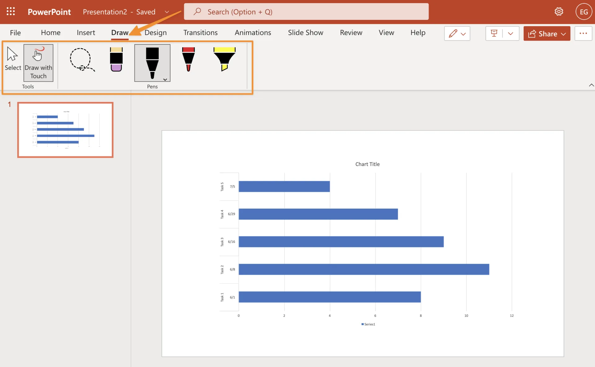 ví dụ về biểu đồ Gantt trong PowerPoint sử dụng biểu đồ cột xếp chồng