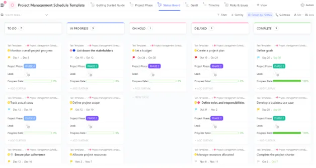 Šablona harmonogramu řízení projektů ClickUp