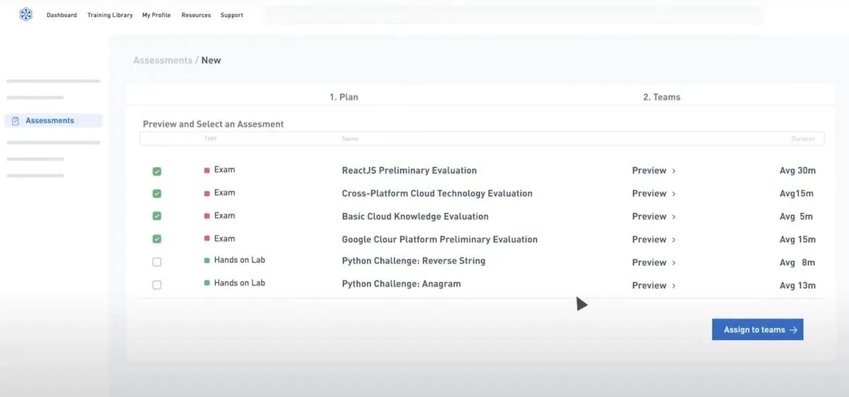 Atribuição de vários exames a equipes na Cloud Academy