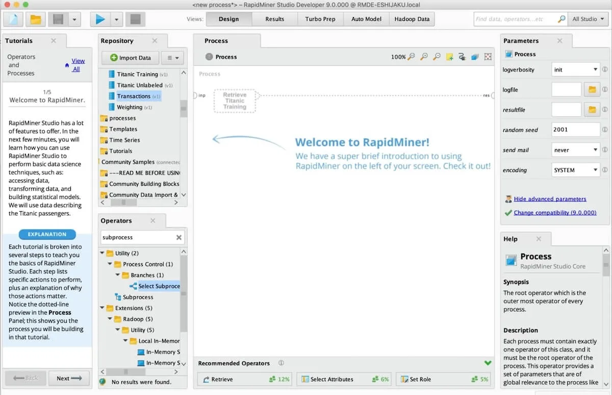 أدوات الذكاء الاصطناعي للمنظمات غير الربحية: عرض محرر RapidMiner