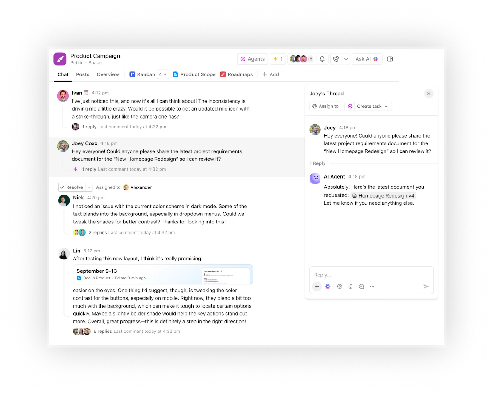 การสื่อสารโดยตรงที่ง่ายดายด้วย ClickUp Chat
