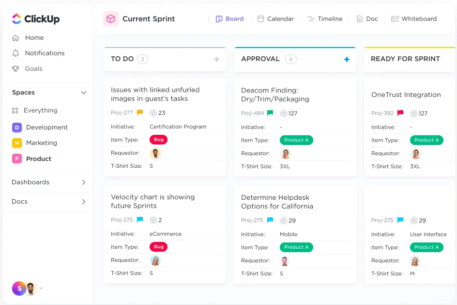 Gli sprint in ClickUp mantengono i team allineati sulle roadmap dei prodotti