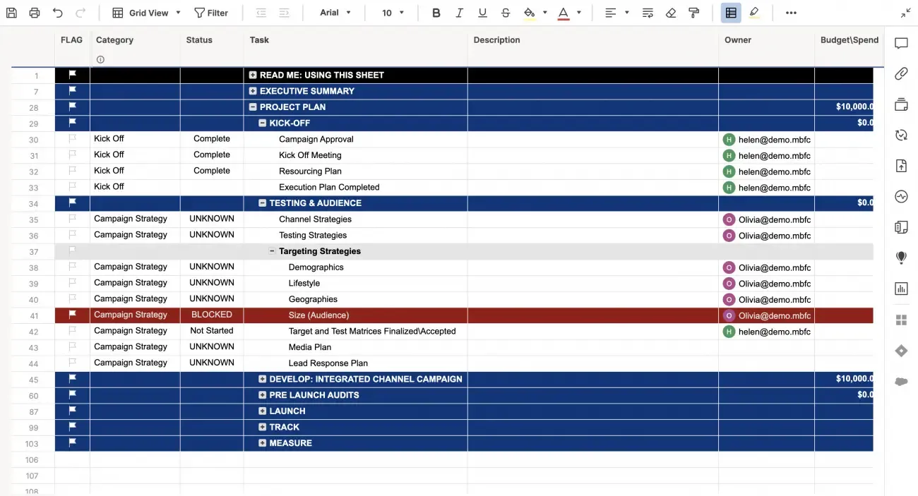 Modello integrato per il piano di marketing digitale: modelli Smartsheet
