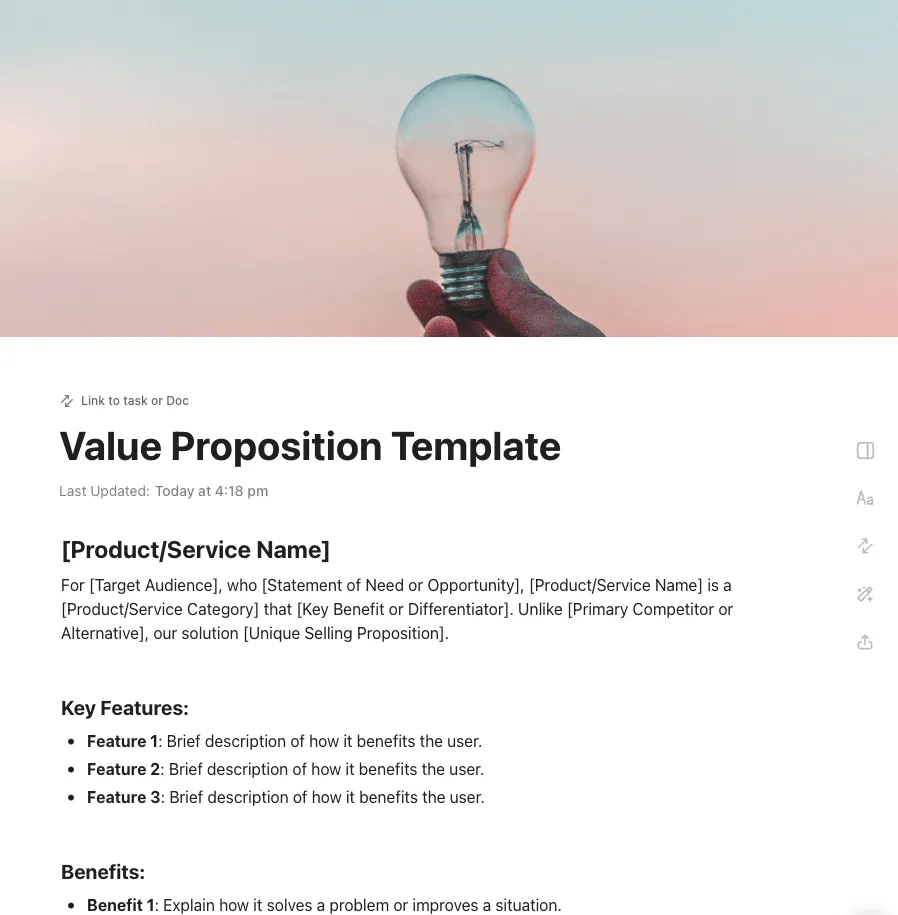 Template Proposisi Nilai ClickUp