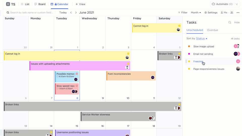 Glisser-déposer les tâches Affichage du calendrier du calendrier