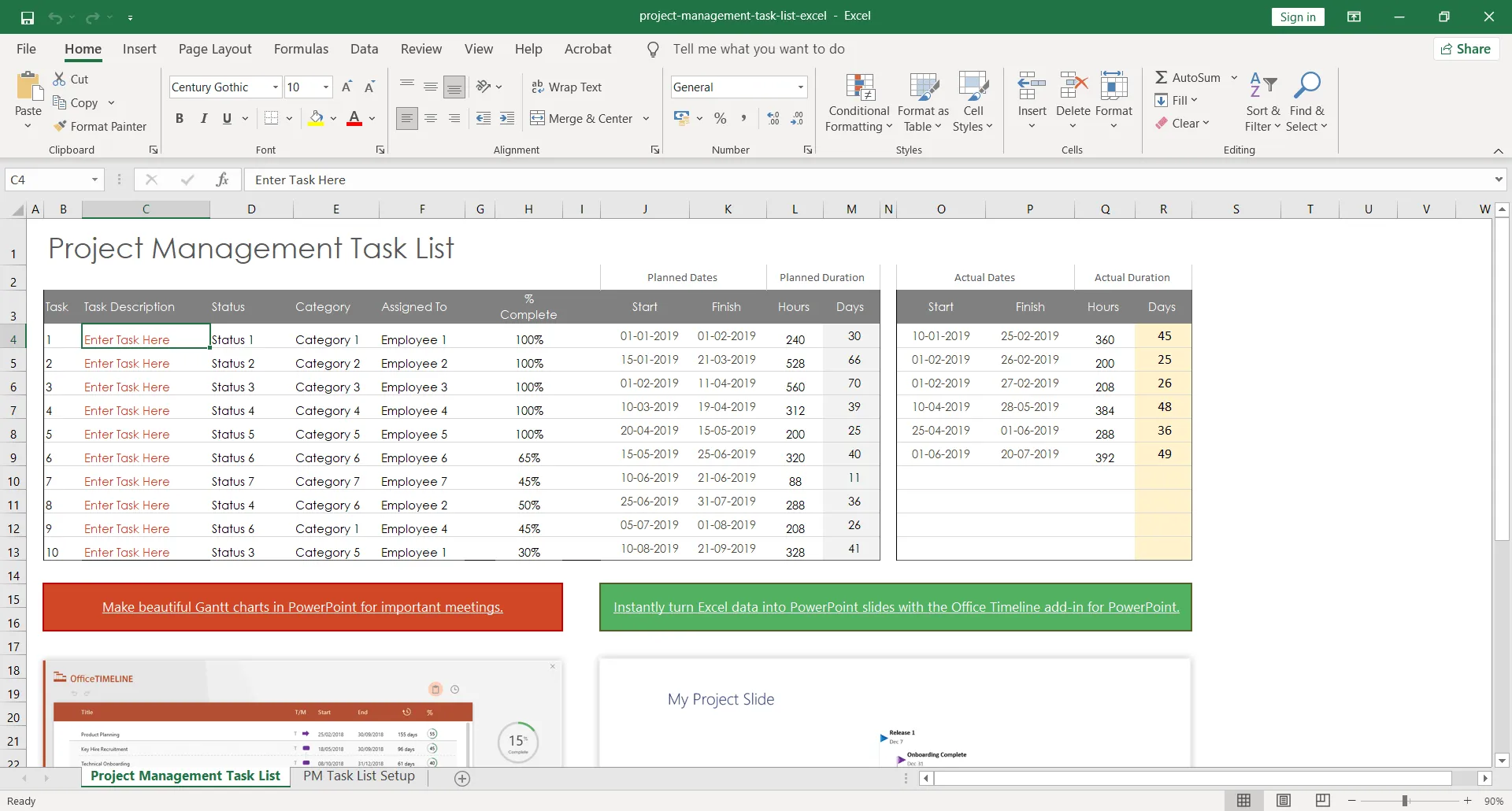 Mẫu danh sách công việc quản lý dự án trong Excel