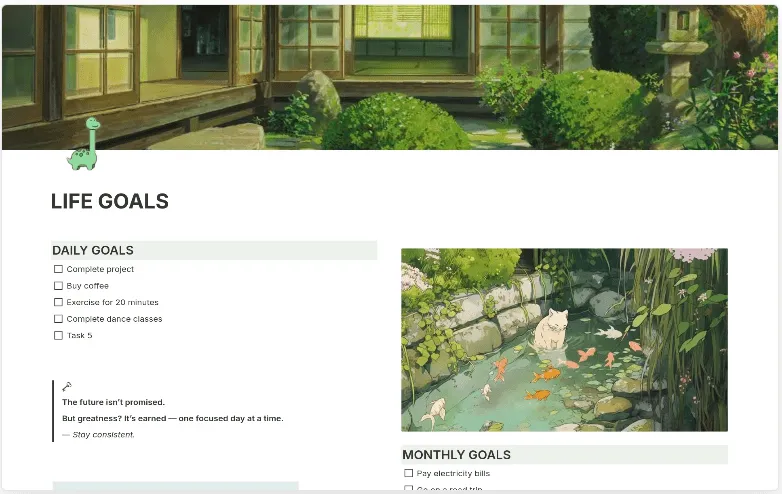 Template Jurnal Notion: Template Tujuan Hidup