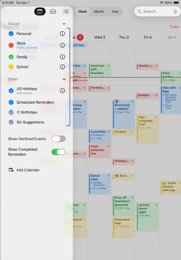 Combina tus horarios personales, de trabajo y familiares con el Calendario de Apple