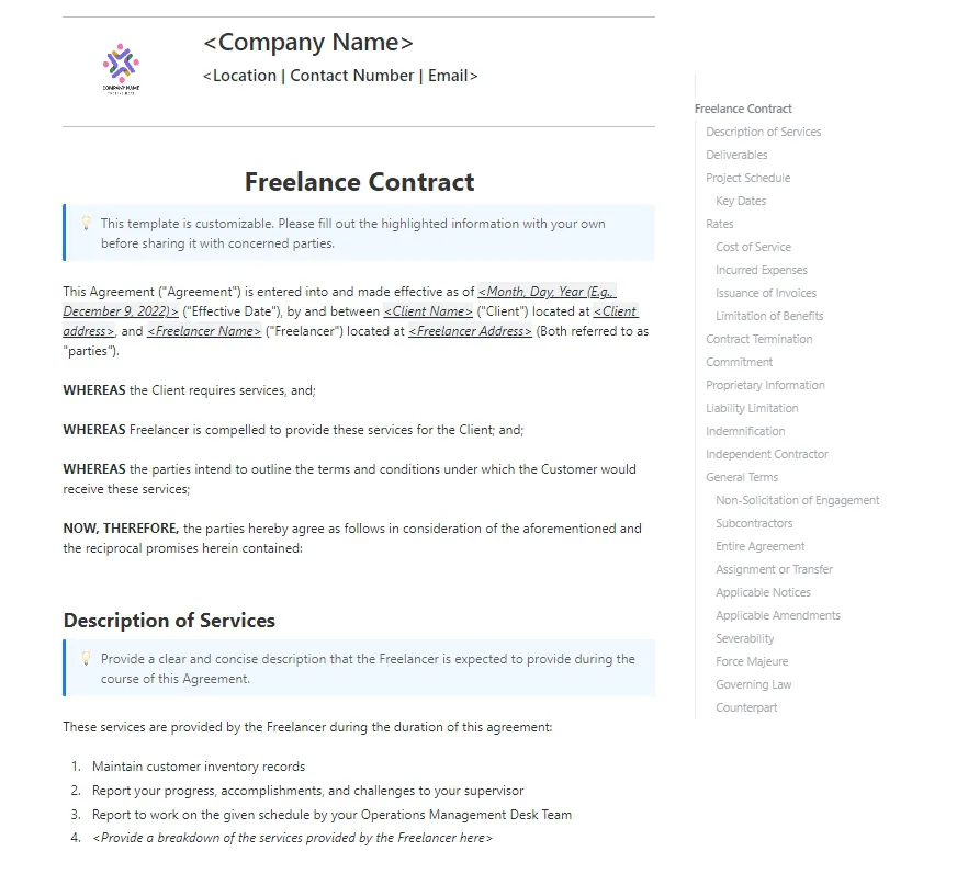 Modelo de contrato freelance: modelo de termos e condições
