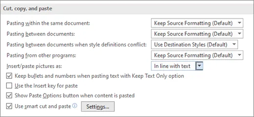 Contrôler les options de collage dans Microsoft Word