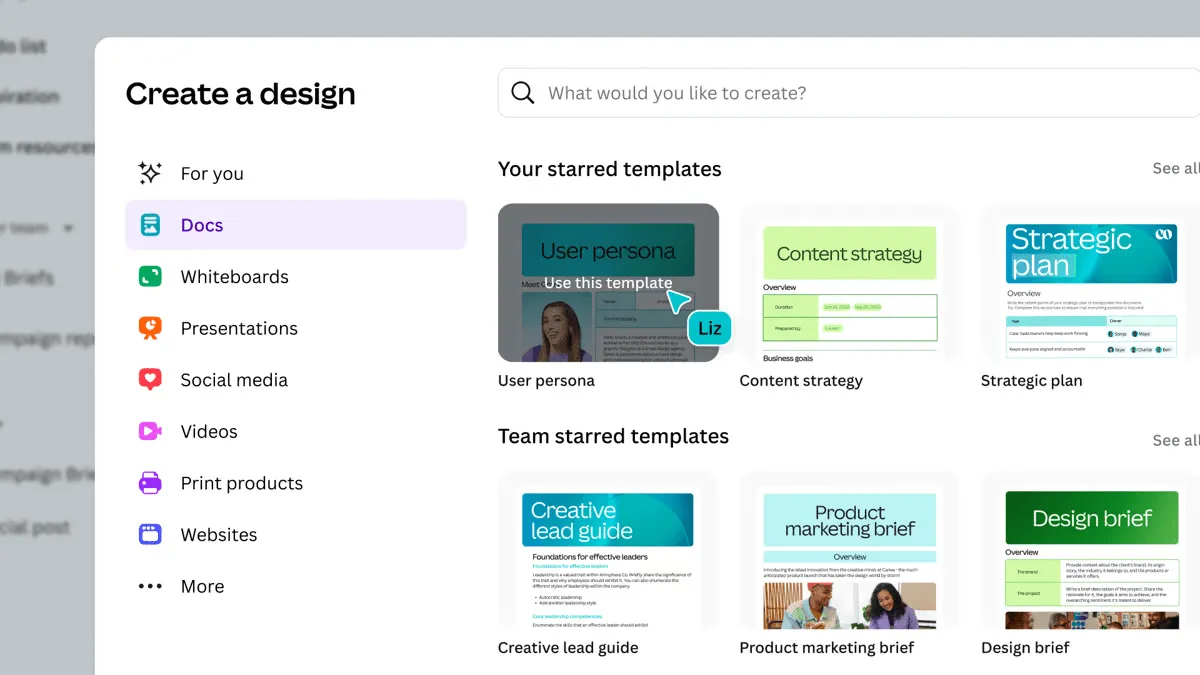 Interface Canva : marketing axé sur la croissance des produits