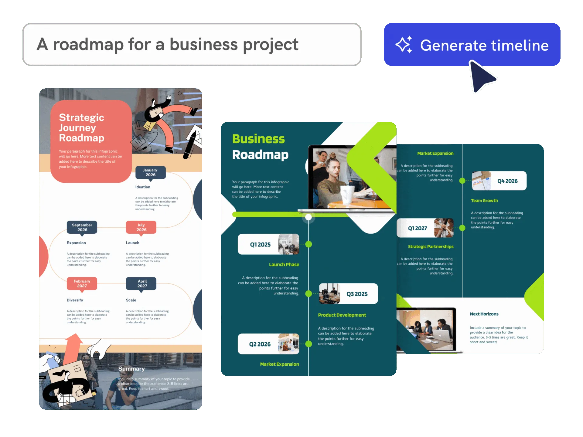 Piktochart AI Dashboard: AI idővonal-generátor