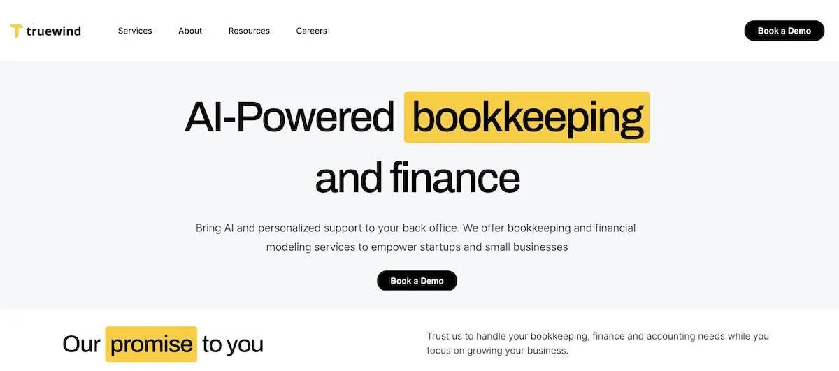 Screenshot der Homepage der Website von Truewind