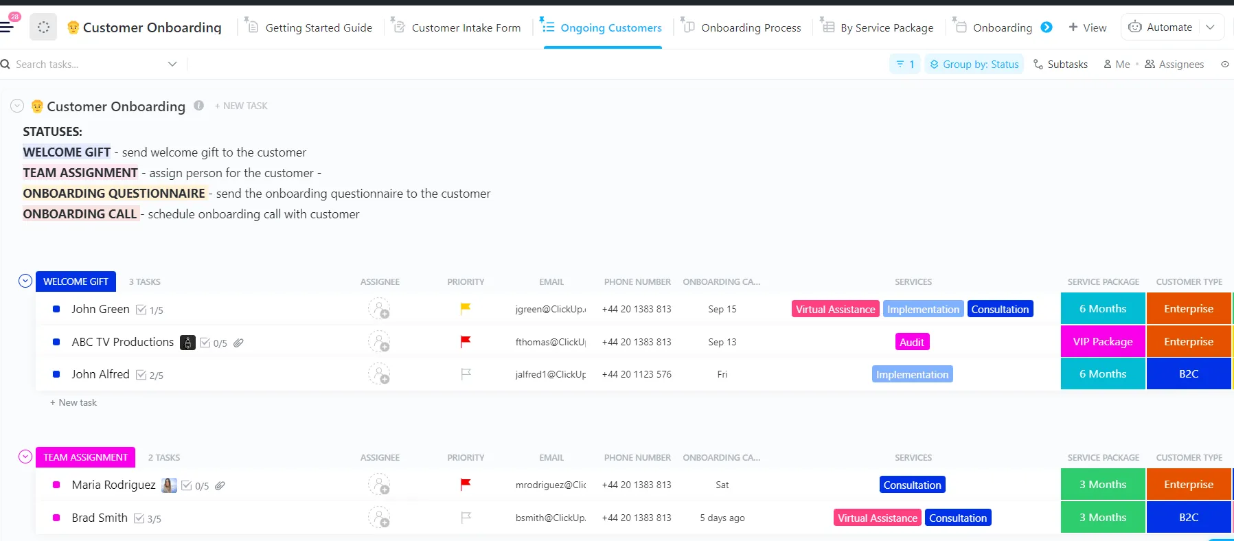 Шаблон за въвеждане на клиенти в ClickUp