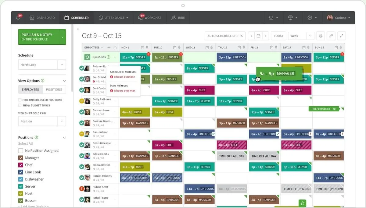 Captura de pantalla de la vista del programador de When I Work.