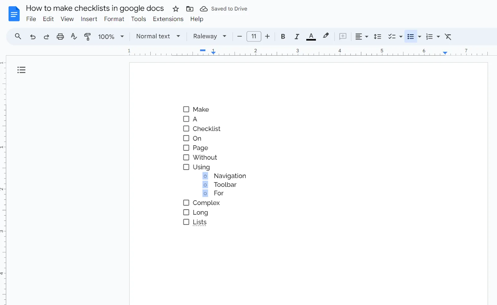 Google Dokümanlar'da yeni kontrol listesi biçimi