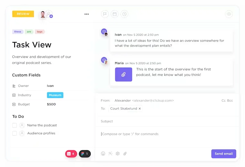 Správa e-mailů ClickUp