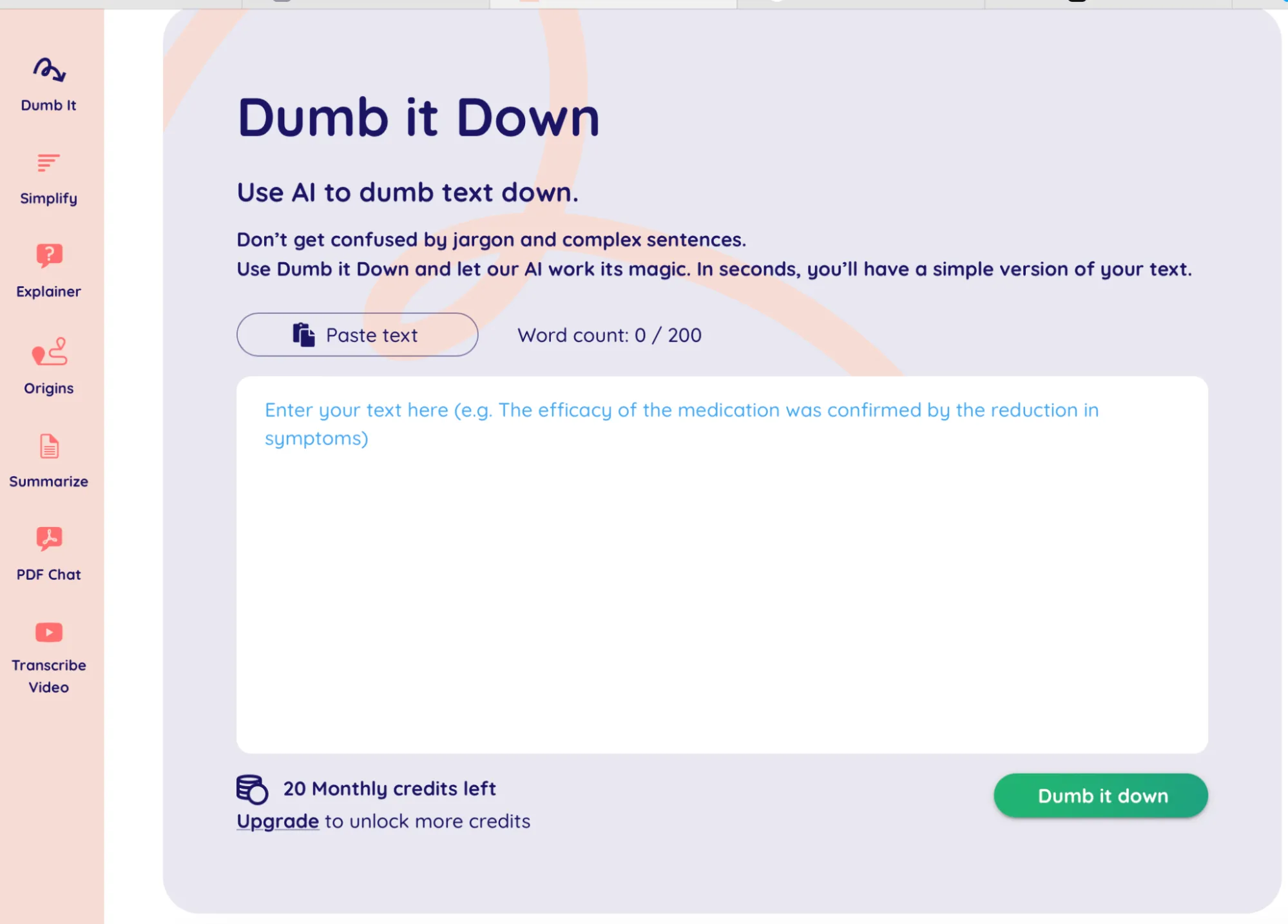 Simplificador de texto com IA: Dumb It Down (ideal para explicar jargões)