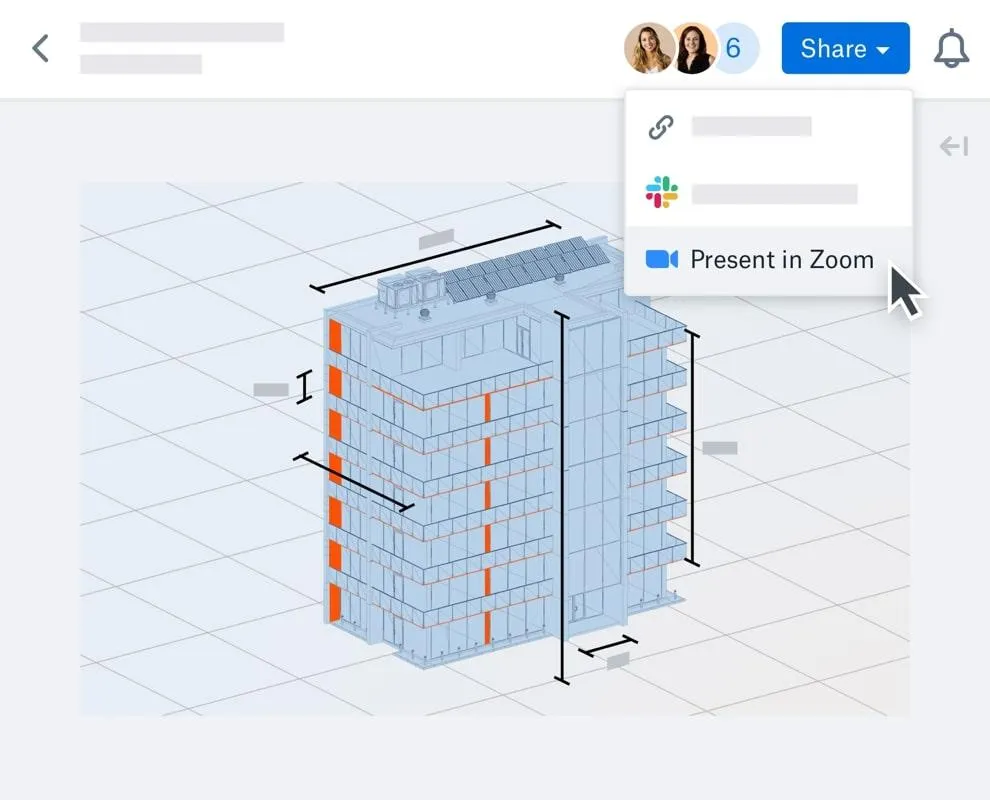 Dropbox-Integrationen: Mauszeiger über der Option „In Zoom präsentieren“
