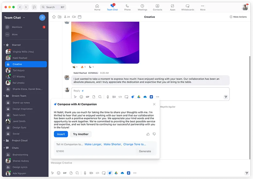 مثال على الكتابة في Zoom: Teams مقابل Zoom
