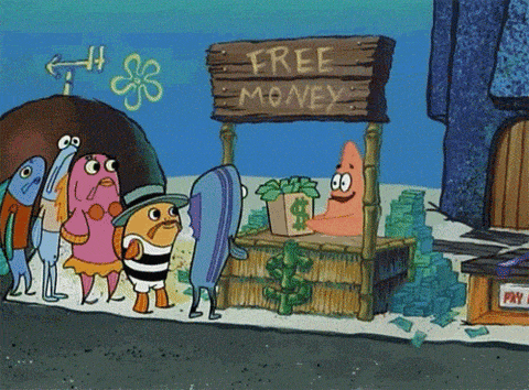 Patrick distribue de l'argent gratuit